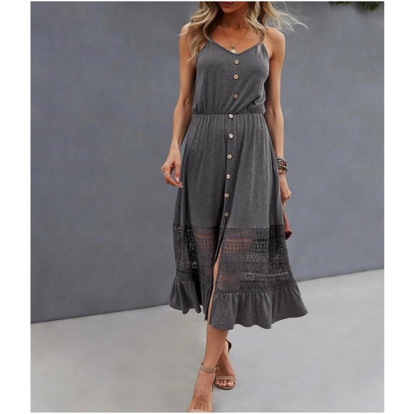 BellanBlue Dresses & Skirts - Button Detail Lace Cami Midi Dress